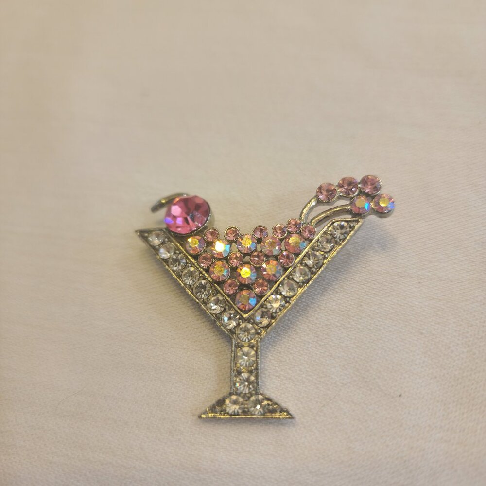 Vintage Pink Cocktail Martini Glass Brooch